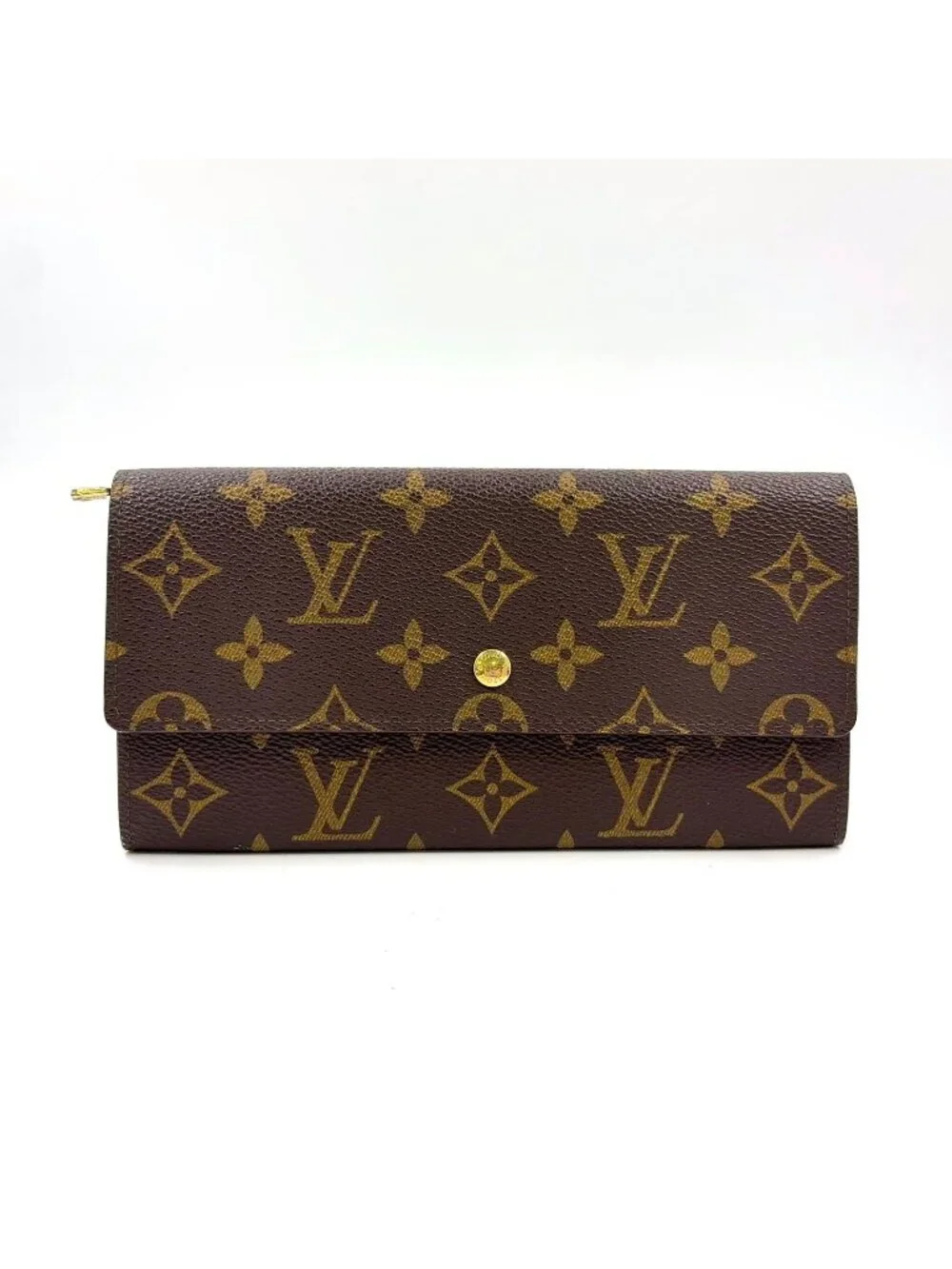 Louis Vuitton Portefeuille Cles Monogram Leather Brown Wallet Gold